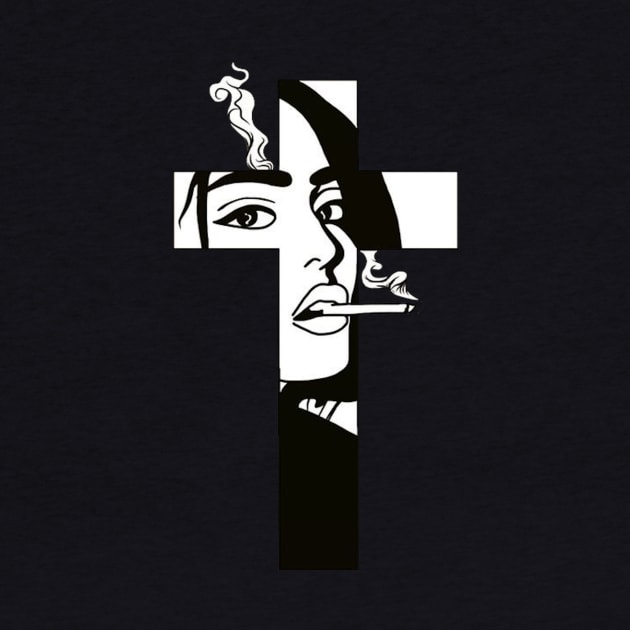 Cross of Jesus with a woman smoking a cigarette by euror-design